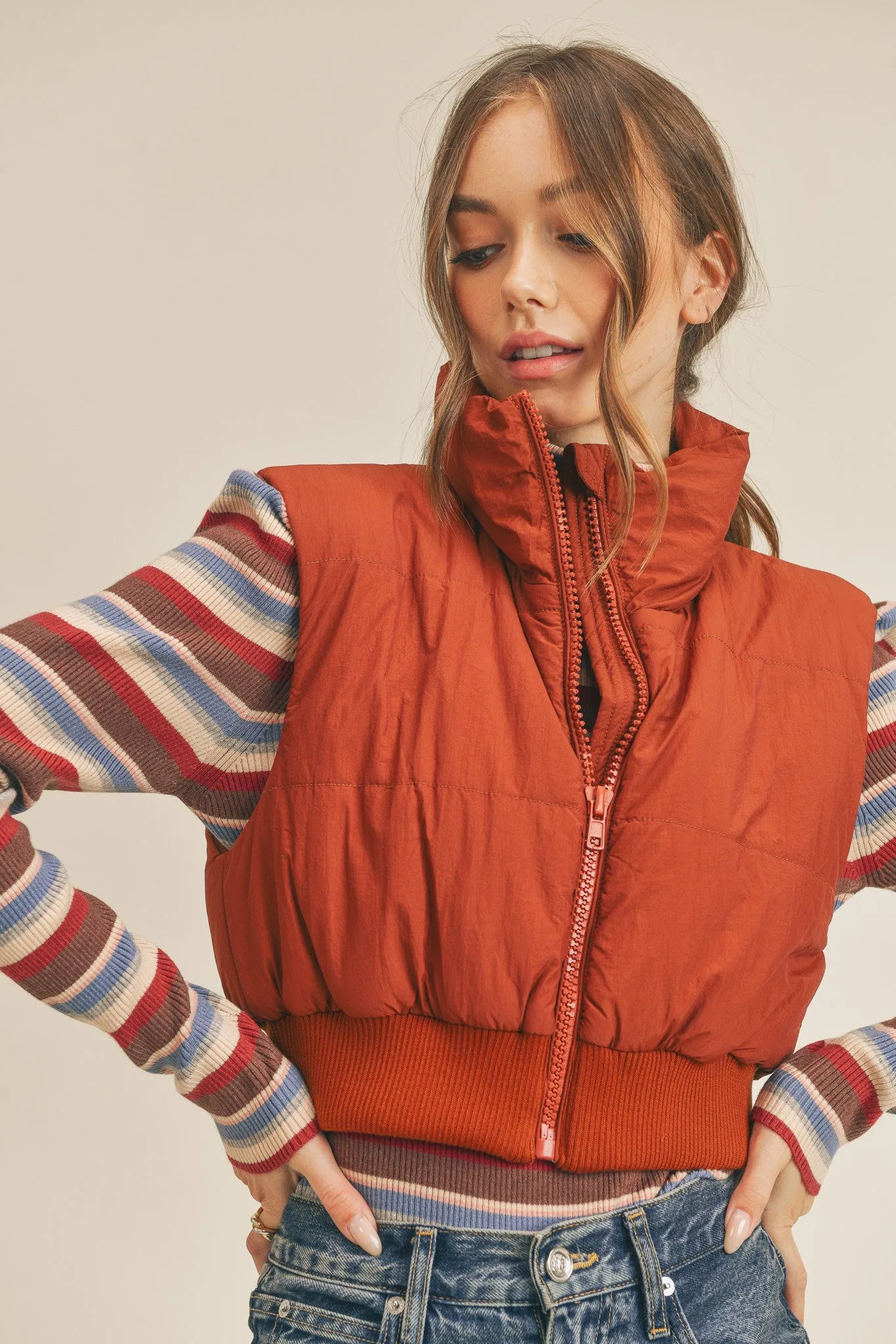 Collar Zipper Puff Vest