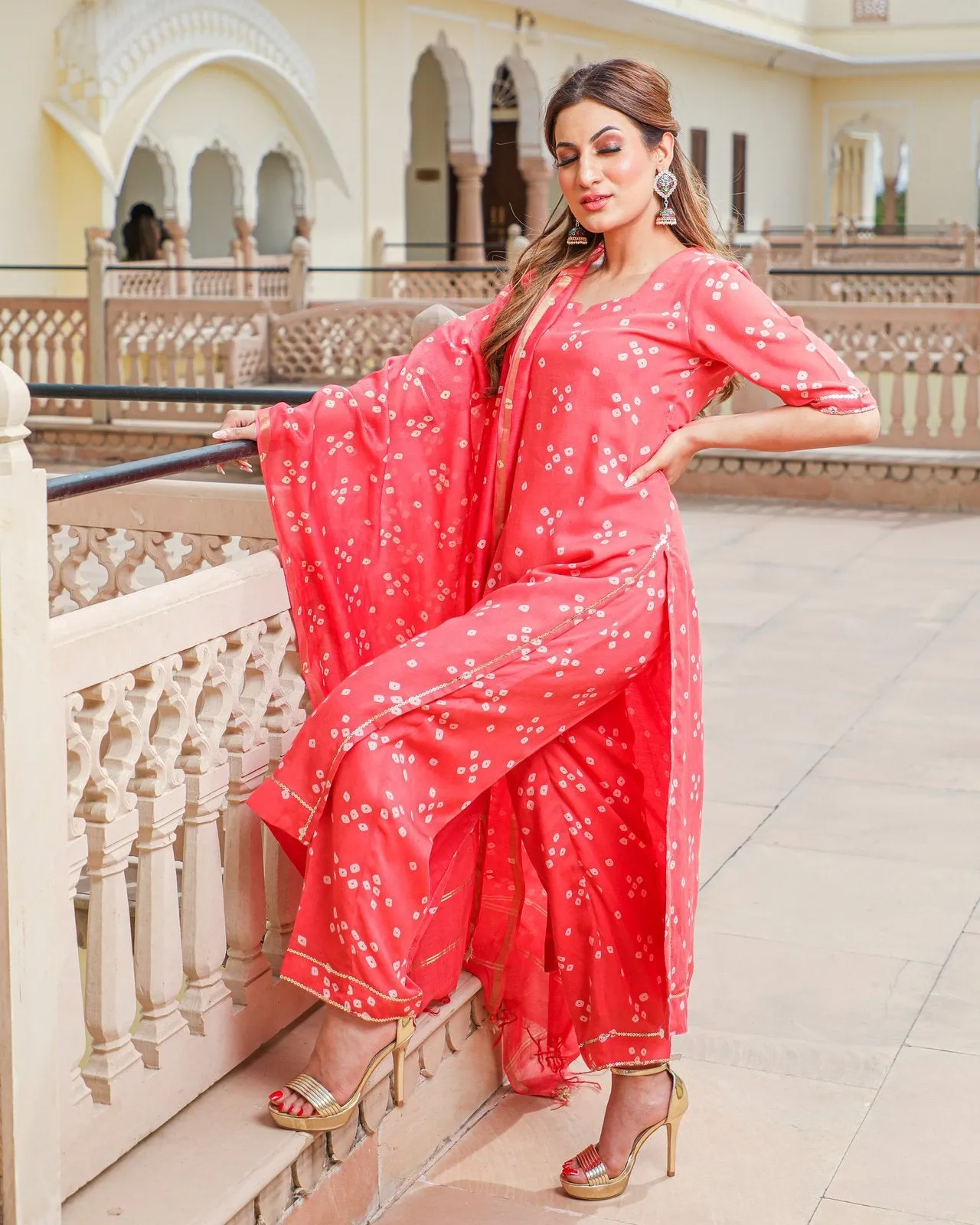 Coral Modal Bandhani Suit Set
