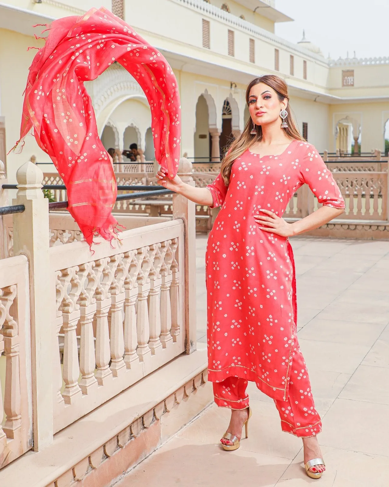 Coral Modal Bandhani Suit Set