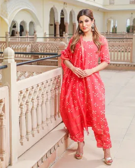 Coral Modal Bandhani Suit Set