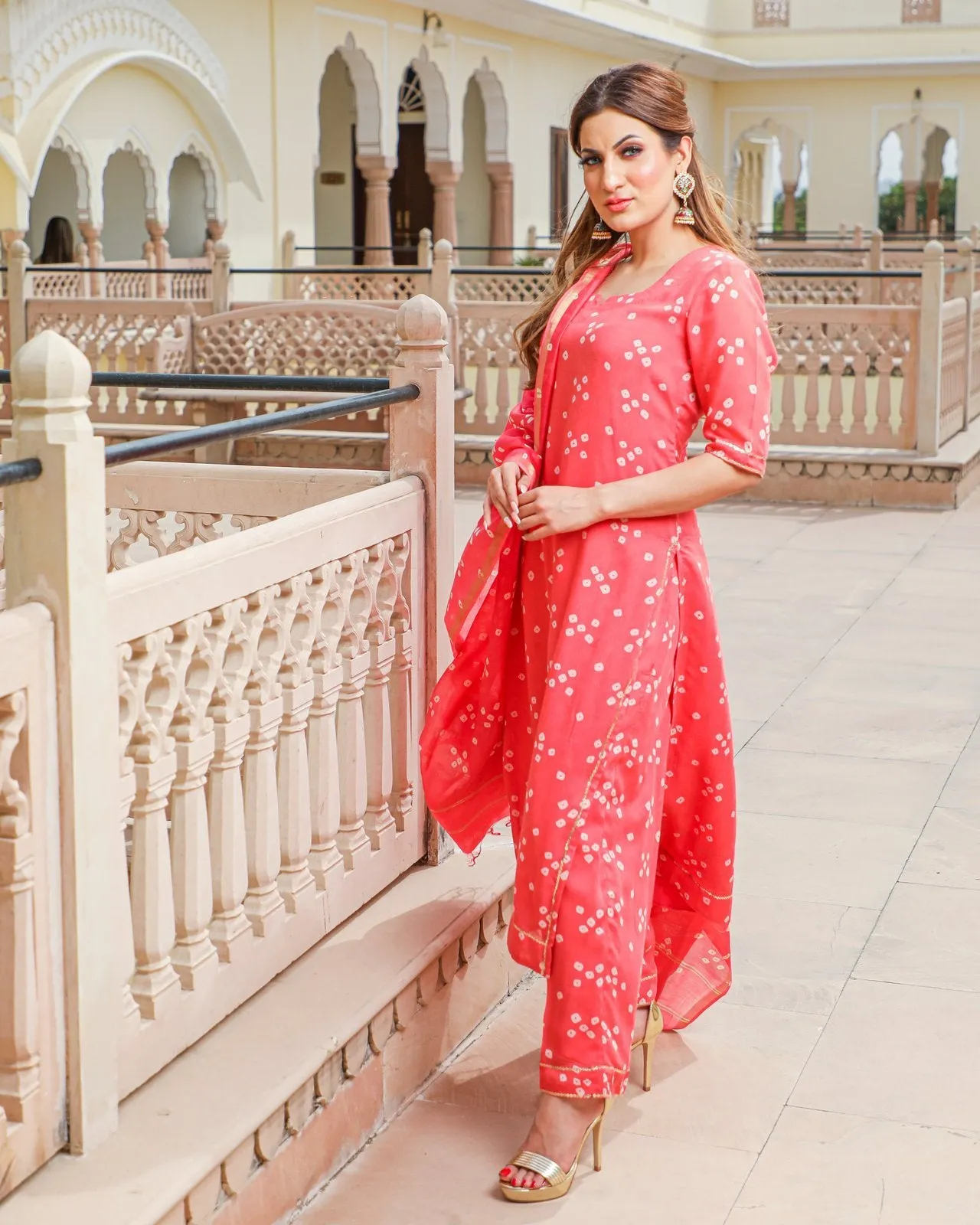 Coral Modal Bandhani Suit Set