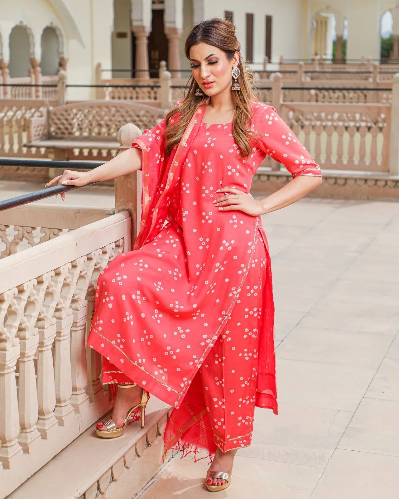 Coral Modal Bandhani Suit Set