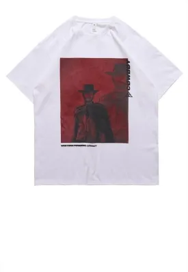 Cowboy print t-shirt Wild West tee Gothic top in white