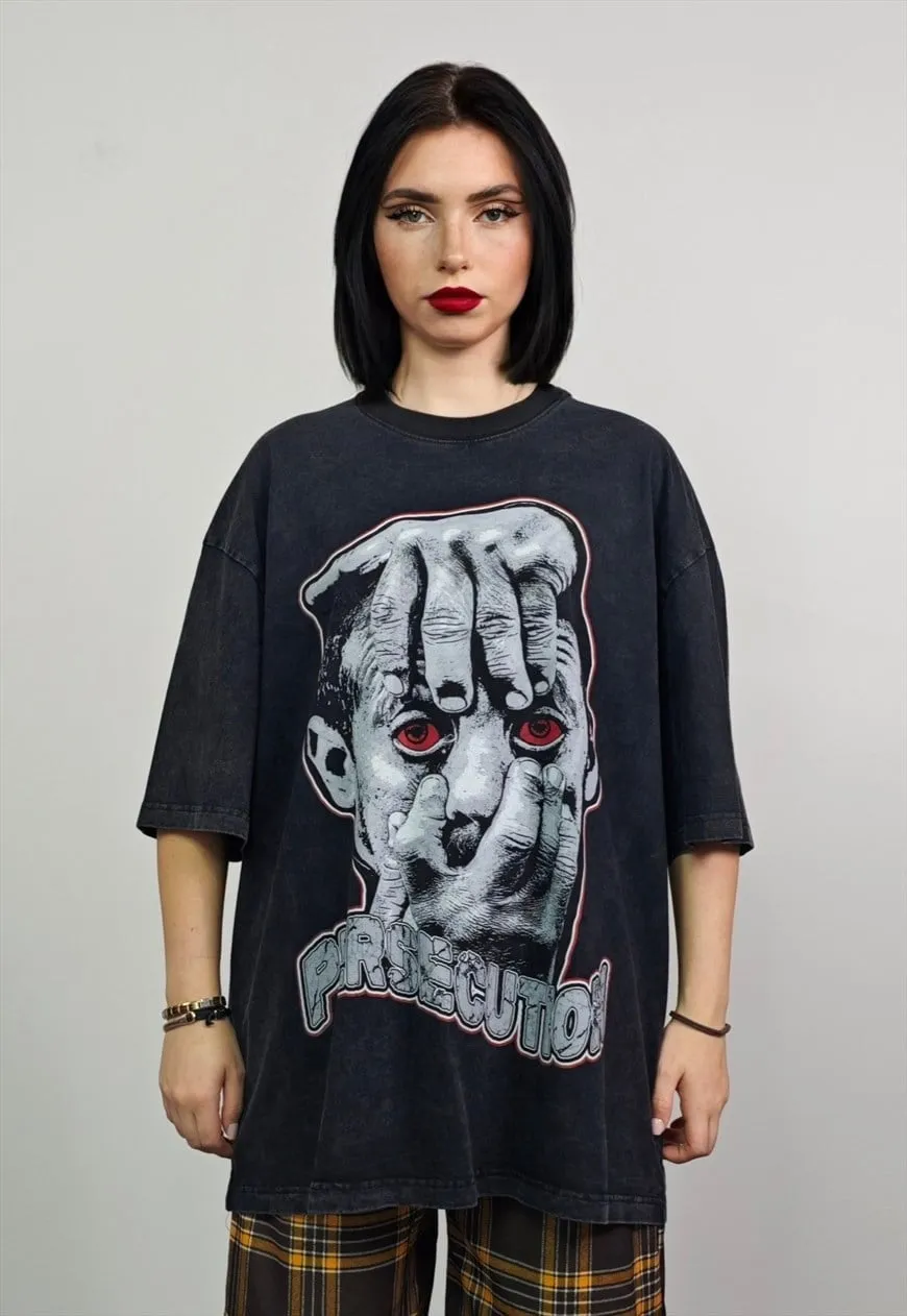 Creepy t-shirt horror cartoon tee retro top in vintage grey