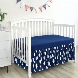 Crib Skirt - Dust Ruffle, Elastic Adjustable Fit, Easy On/Off, 14" Drop, Navy Cloud (for Standard Crib/ Toddler Bed)