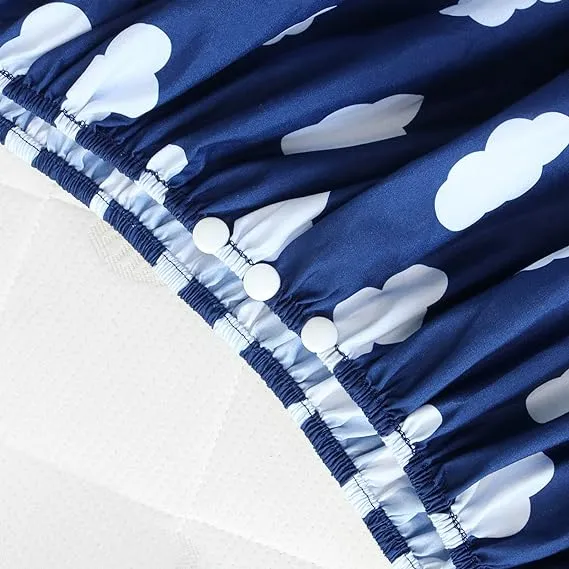 Crib Skirt - Dust Ruffle, Elastic Adjustable Fit, Easy On/Off, 14" Drop, Navy Cloud (for Standard Crib/ Toddler Bed)