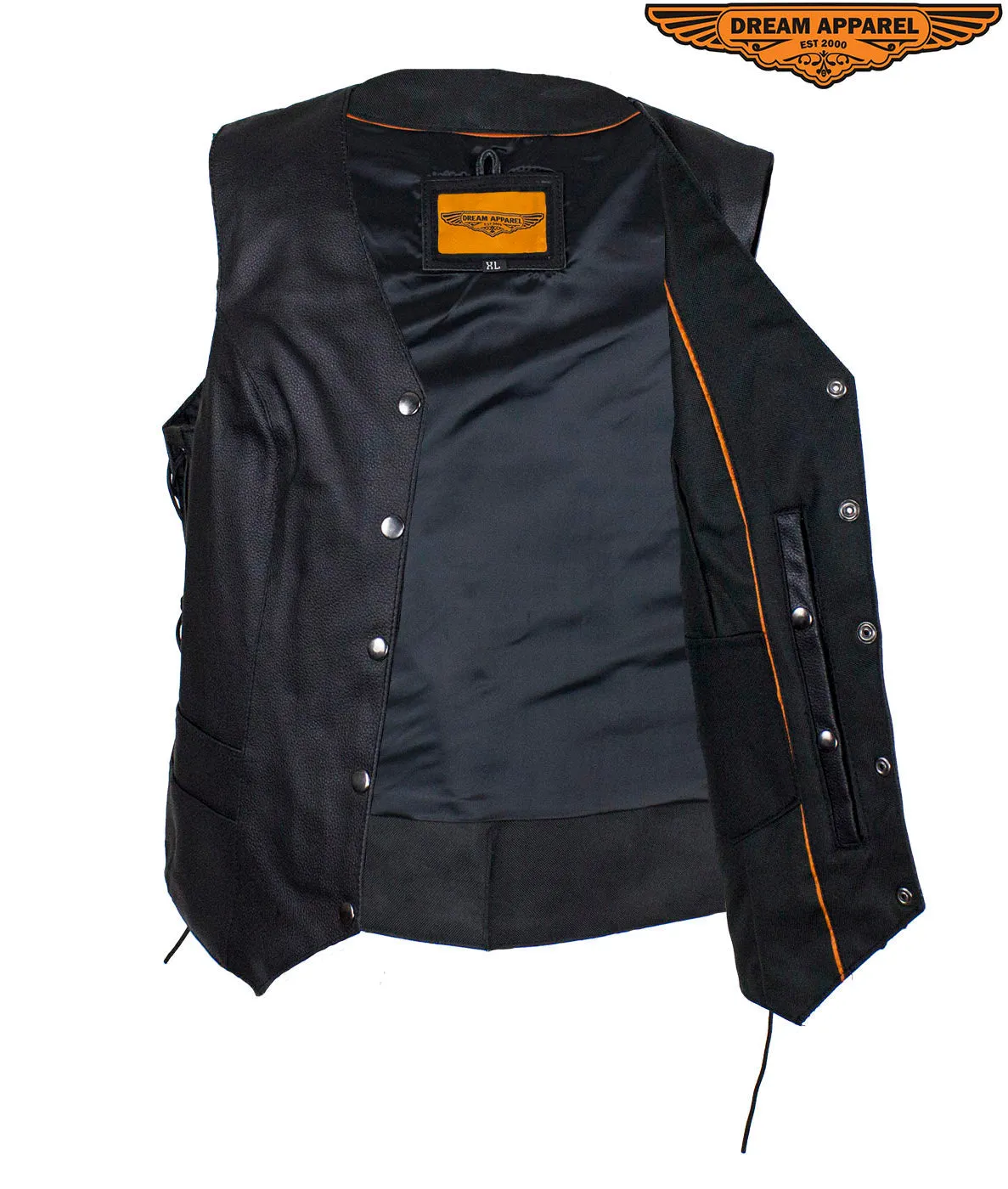 Dream Apparel Women's Black Concealed Pocket Vest with Side Laces