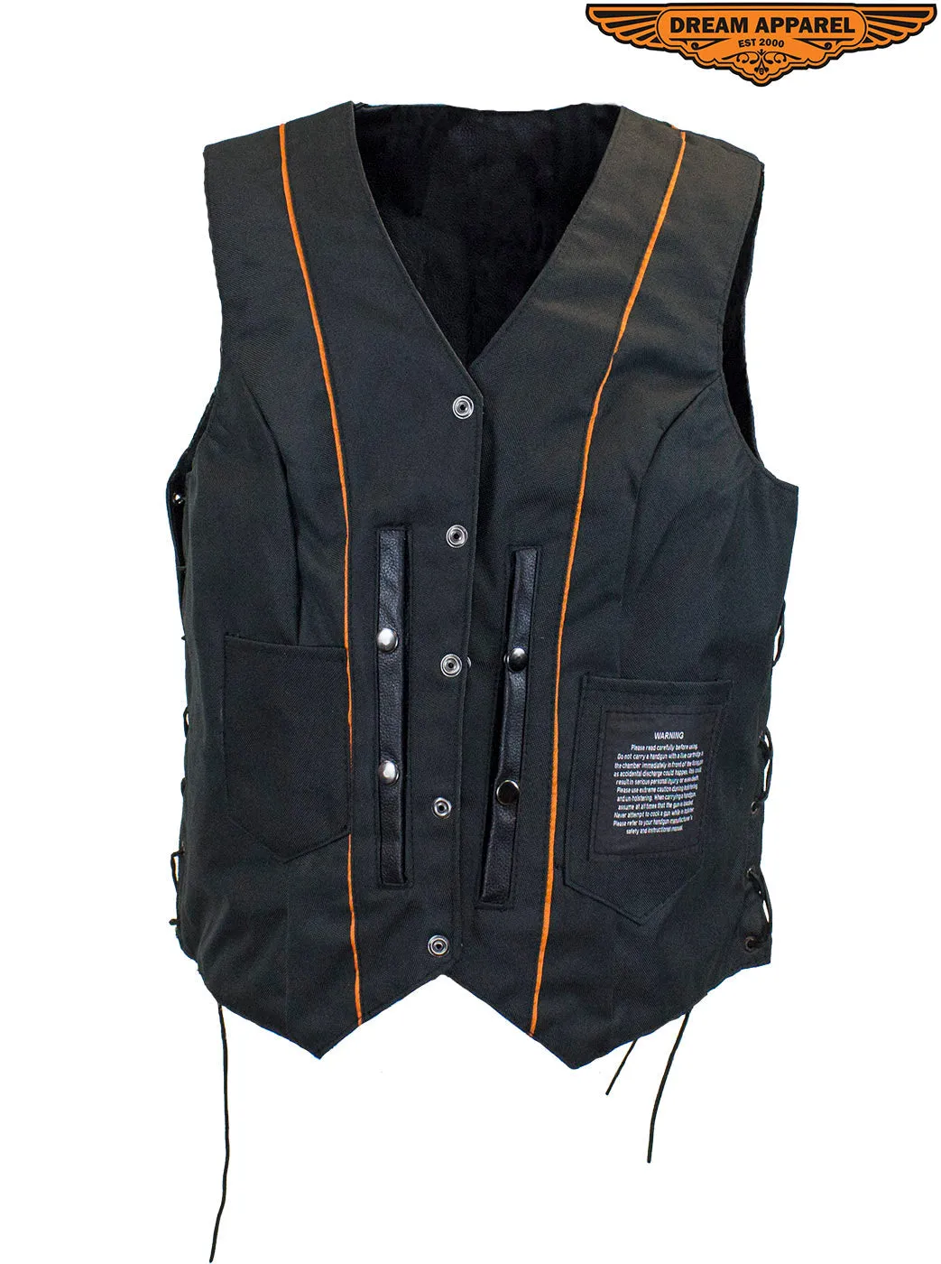 Dream Apparel Women's Black Concealed Pocket Vest with Side Laces