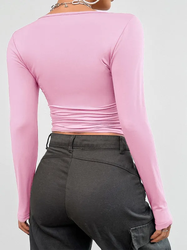 Elowen Women's Casual Solid Color Slim Fit Long Sleeve Knitted T-Shirt