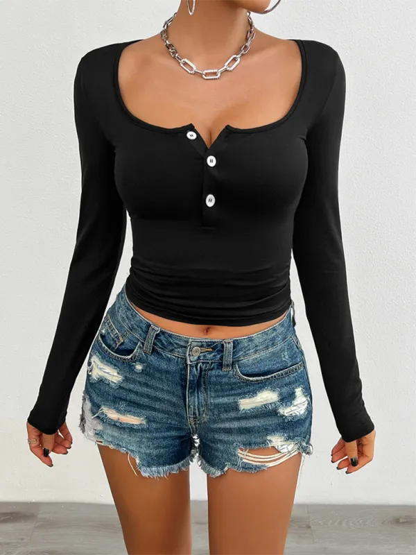 Elowen Women's Casual Solid Color Slim Fit Long Sleeve Knitted T-Shirt