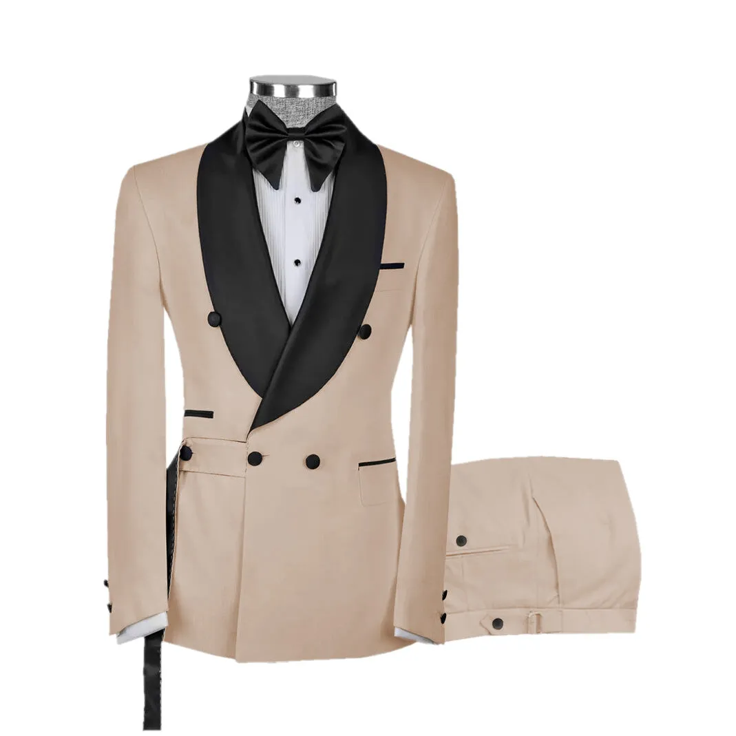 Fashion 2 Pieces Mens Suit Flat Shawl Lapel Tuxedos For Wedding