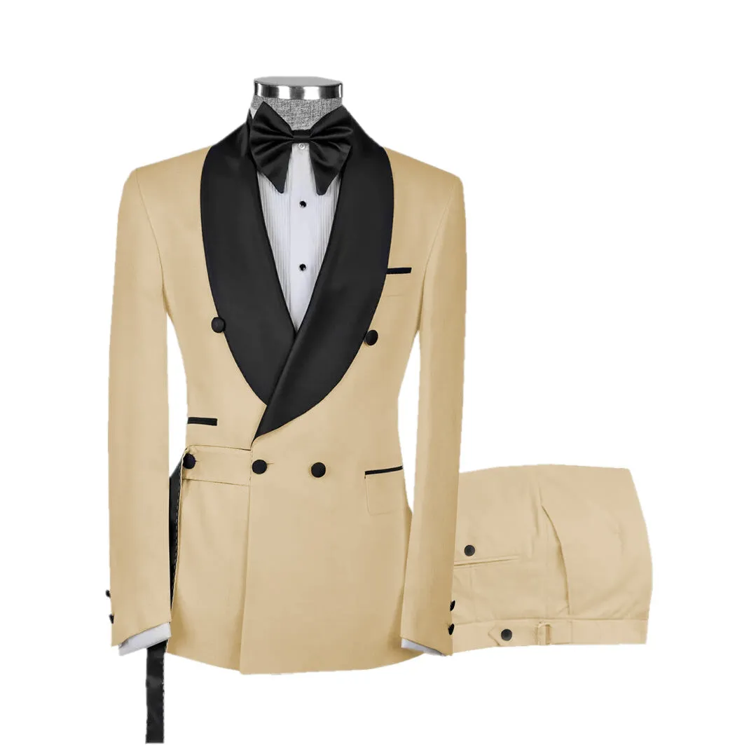 Fashion 2 Pieces Mens Suit Flat Shawl Lapel Tuxedos For Wedding