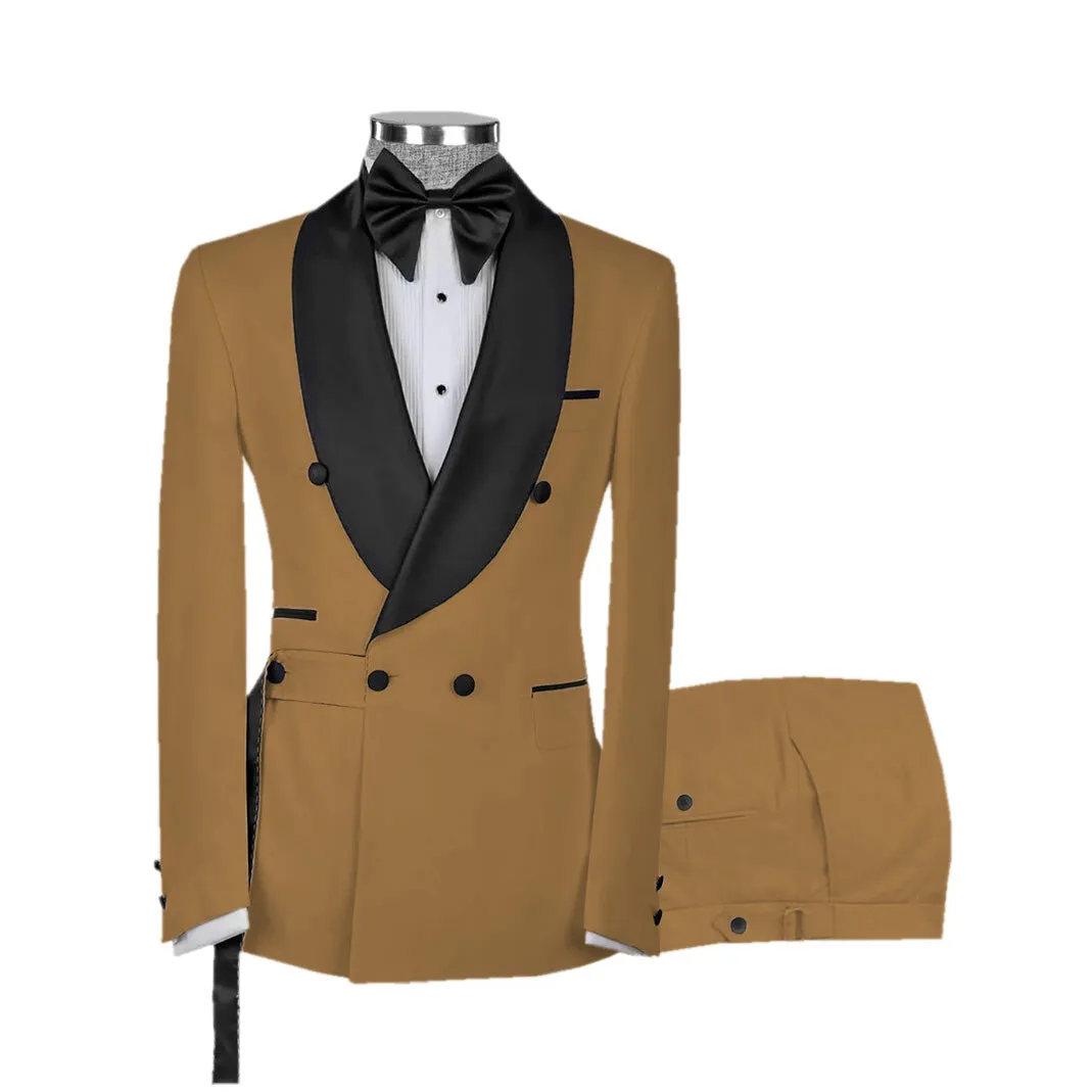 Fashion 2 Pieces Mens Suit Flat Shawl Lapel Tuxedos For Wedding