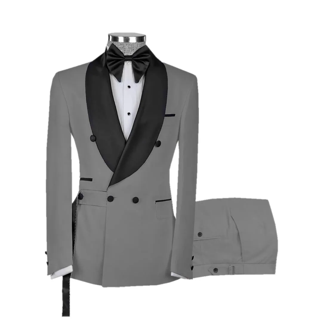 Fashion 2 Pieces Mens Suit Flat Shawl Lapel Tuxedos For Wedding