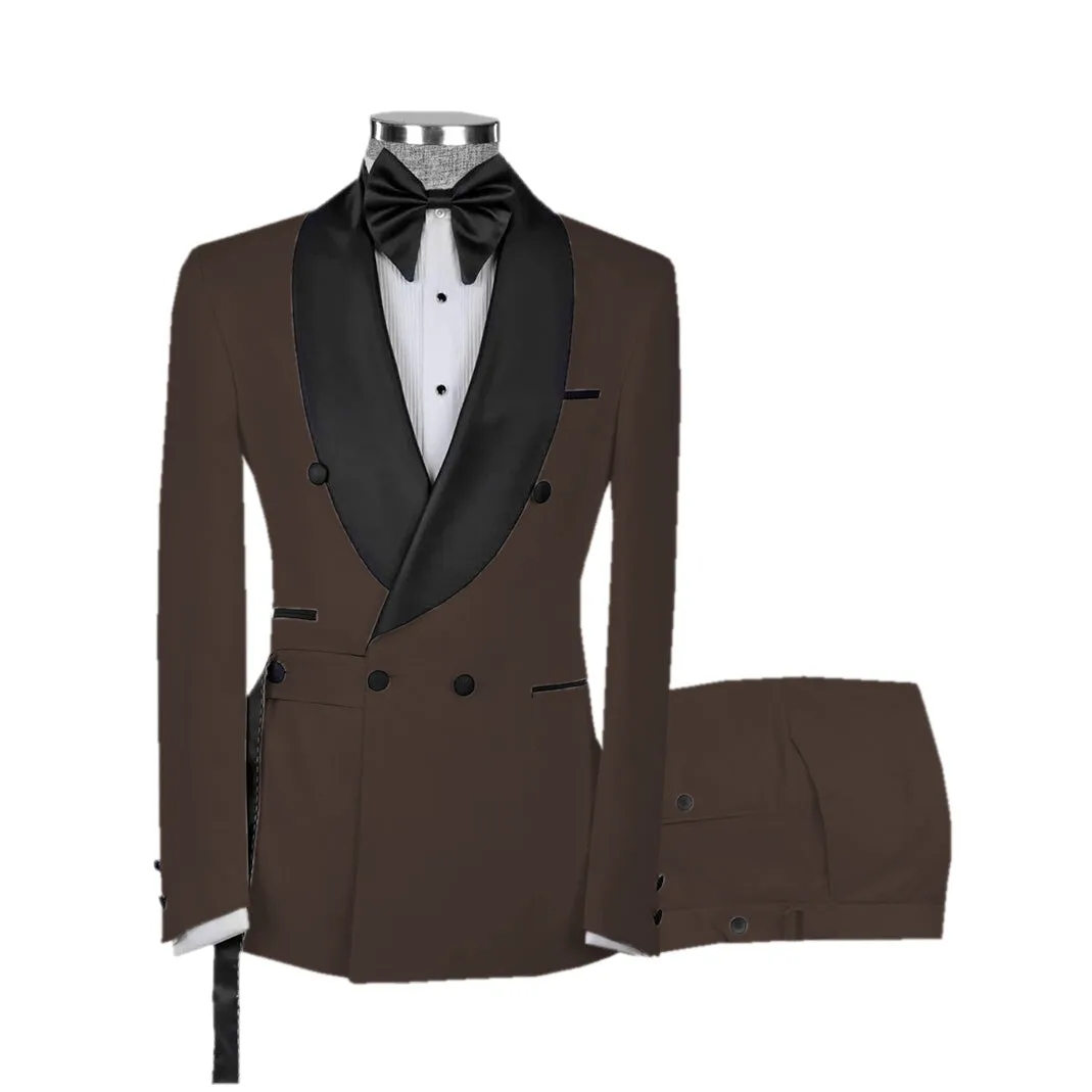 Fashion 2 Pieces Mens Suit Flat Shawl Lapel Tuxedos For Wedding