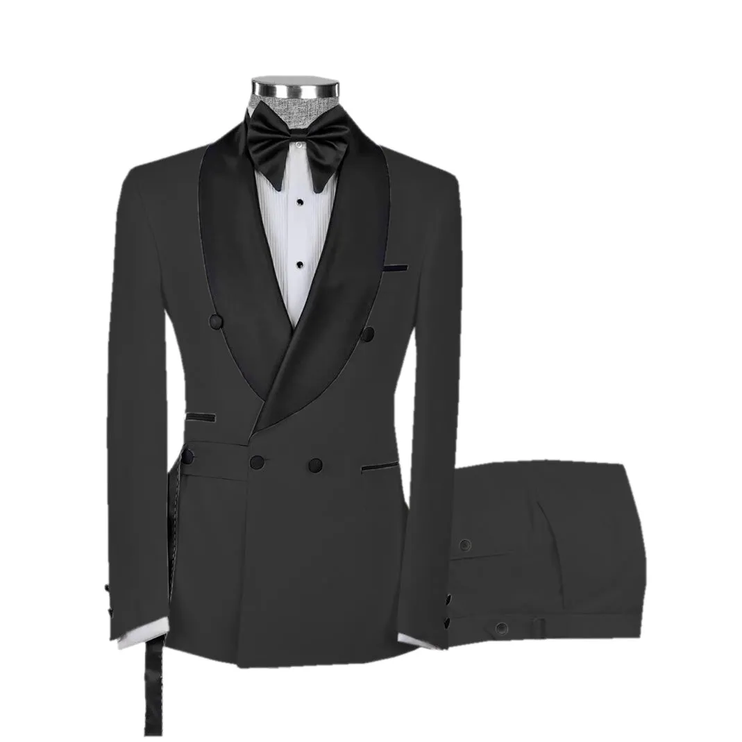 Fashion 2 Pieces Mens Suit Flat Shawl Lapel Tuxedos For Wedding