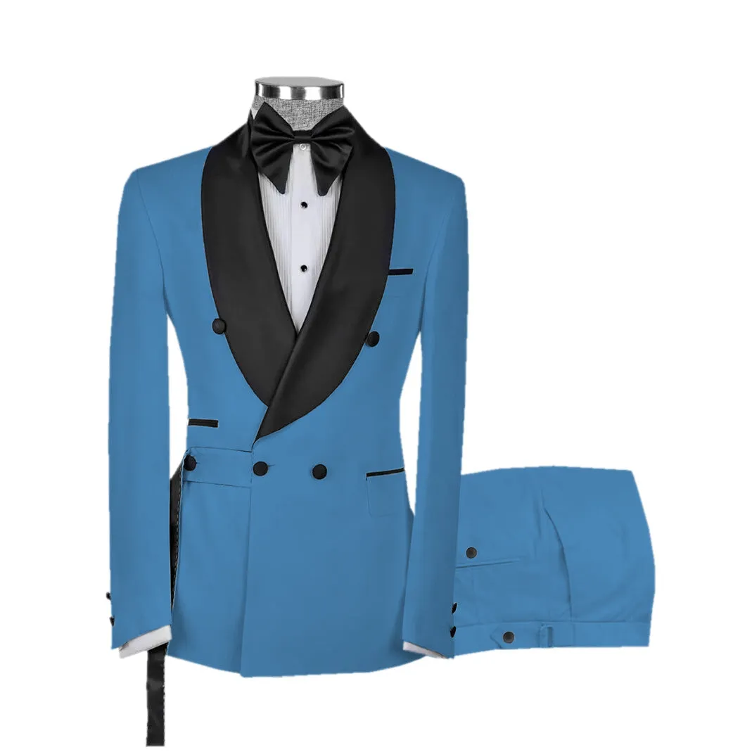 Fashion 2 Pieces Mens Suit Flat Shawl Lapel Tuxedos For Wedding