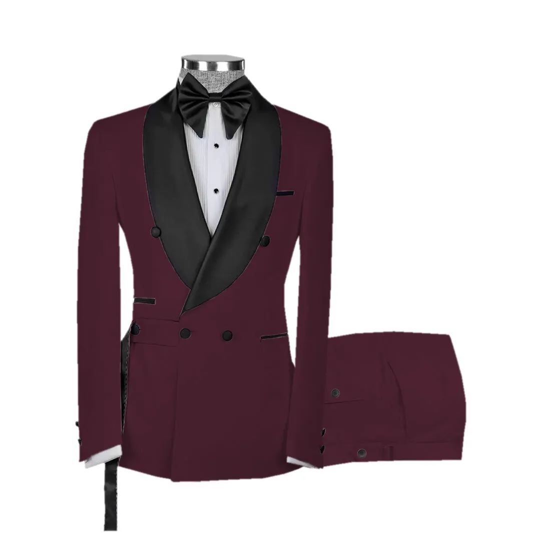 Fashion 2 Pieces Mens Suit Flat Shawl Lapel Tuxedos For Wedding