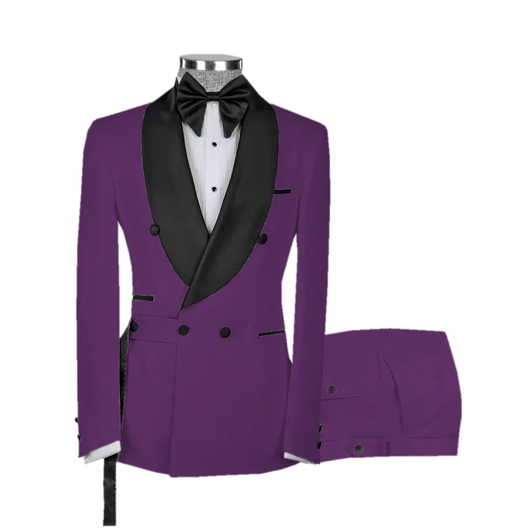 Fashion 2 Pieces Mens Suit Flat Shawl Lapel Tuxedos For Wedding(Blazer Pants)
