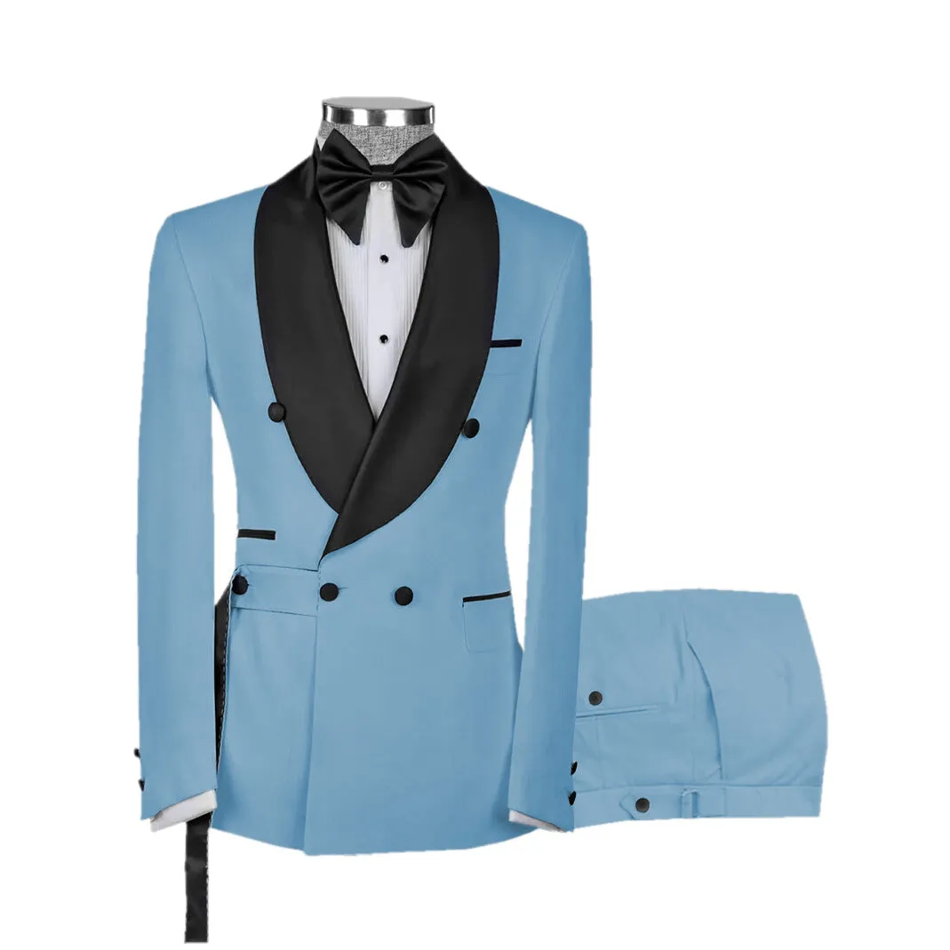 Fashion 2 Pieces Mens Suit Flat Shawl Lapel Tuxedos For Wedding(Blazer Pants)