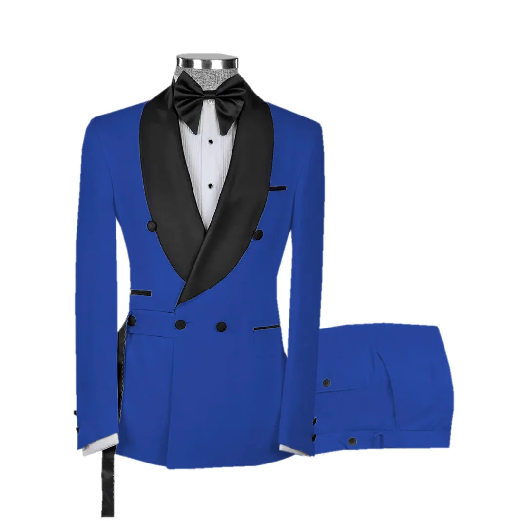 Fashion 2 Pieces Mens Suit Flat Shawl Lapel Tuxedos For Wedding(Blazer Pants)