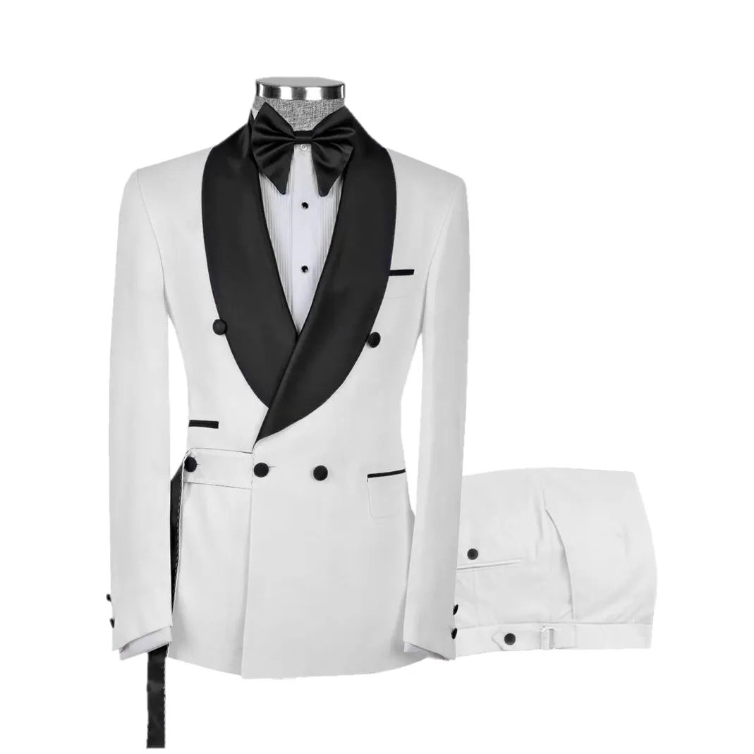 Fashion 2 Pieces Mens Suit Flat Shawl Lapel Tuxedos For Wedding(Blazer Pants)