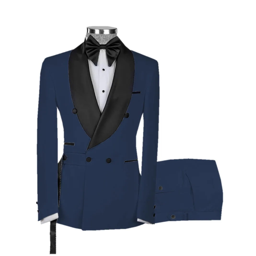 Fashion 2 Pieces Mens Suit Flat Shawl Lapel Tuxedos For Wedding(Blazer Pants)