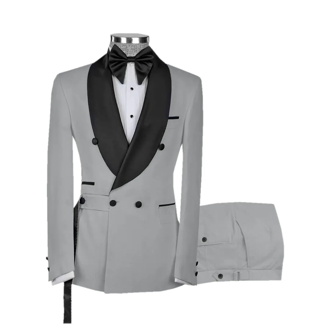 Fashion 2 Pieces Mens Suit Flat Shawl Lapel Tuxedos For Wedding(Blazer Pants)