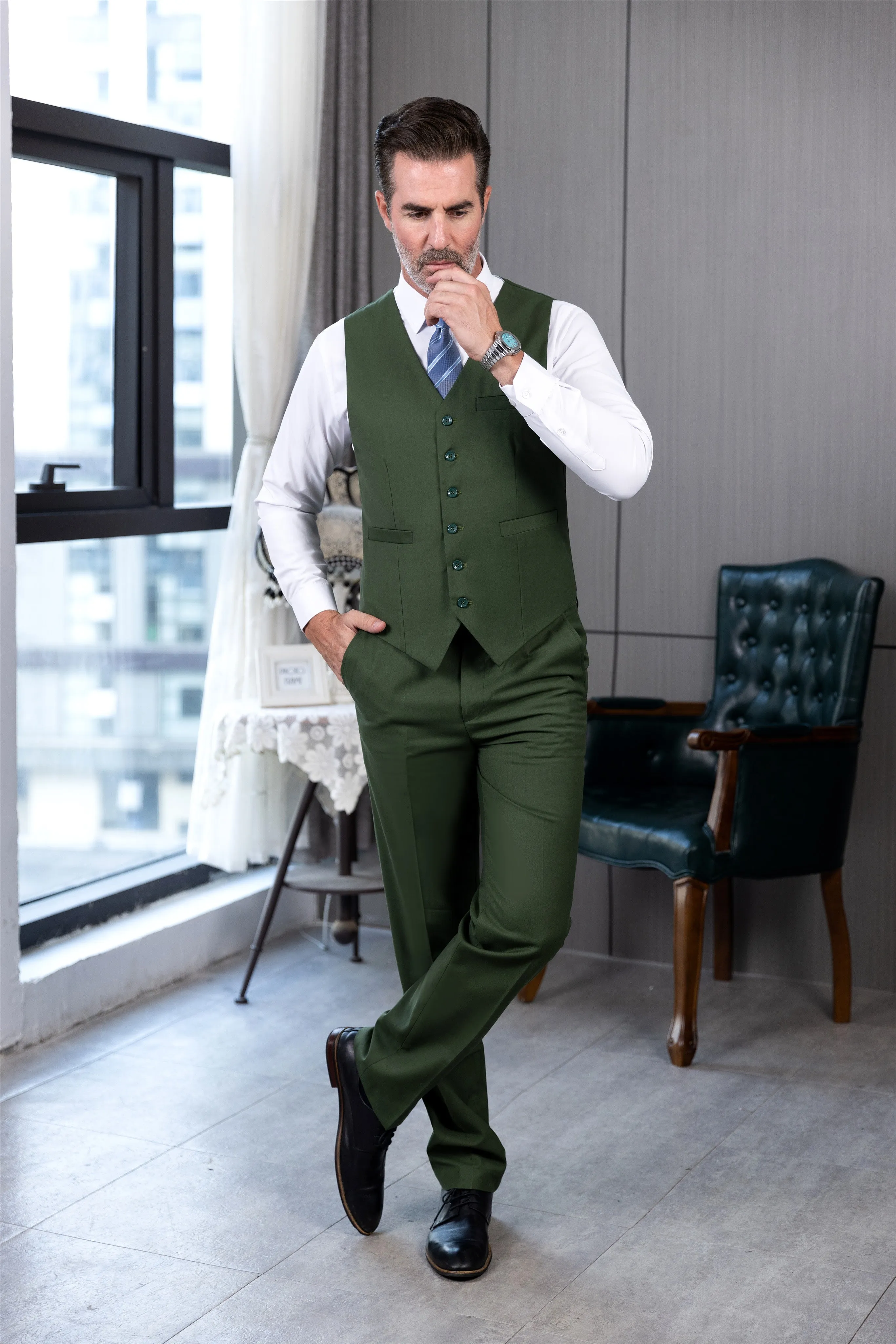 Fashion 2 Pieces Mens Suit Flat V Neck Suit For Wedding (Vest Pants)