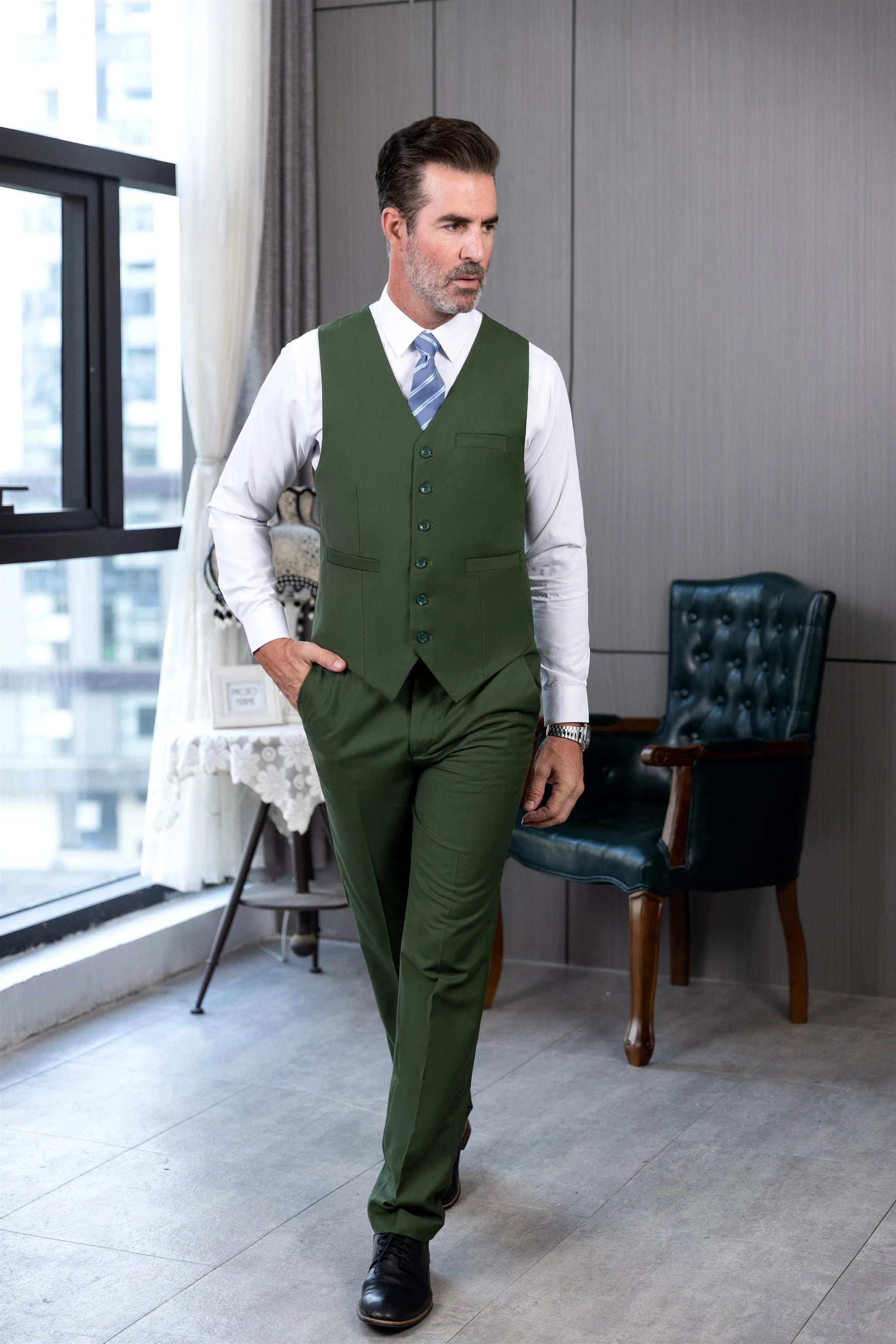 Fashion 2 Pieces Mens Suit Flat V Neck Suit For Wedding (Vest Pants)