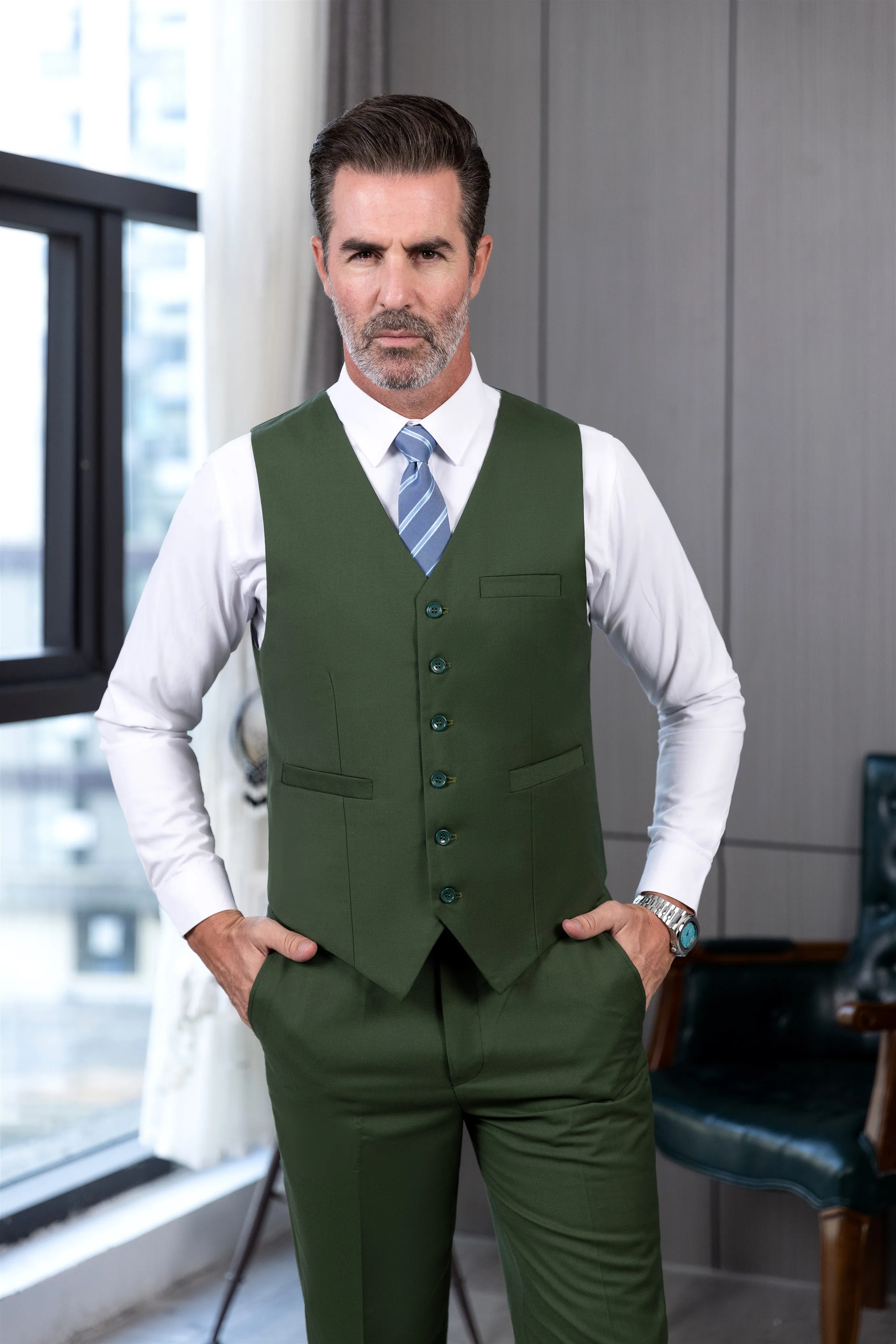 Fashion 2 Pieces Mens Suit Flat V Neck Suit For Wedding (Vest Pants)