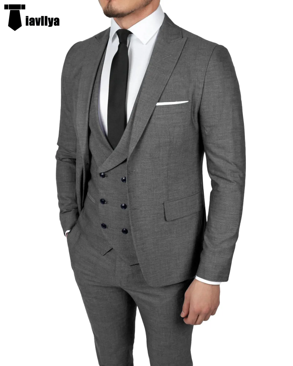 Fashion 3 Pieces Mens Suit Peak Lapel Tuxedos For Wedding (Blazer vest Pants)