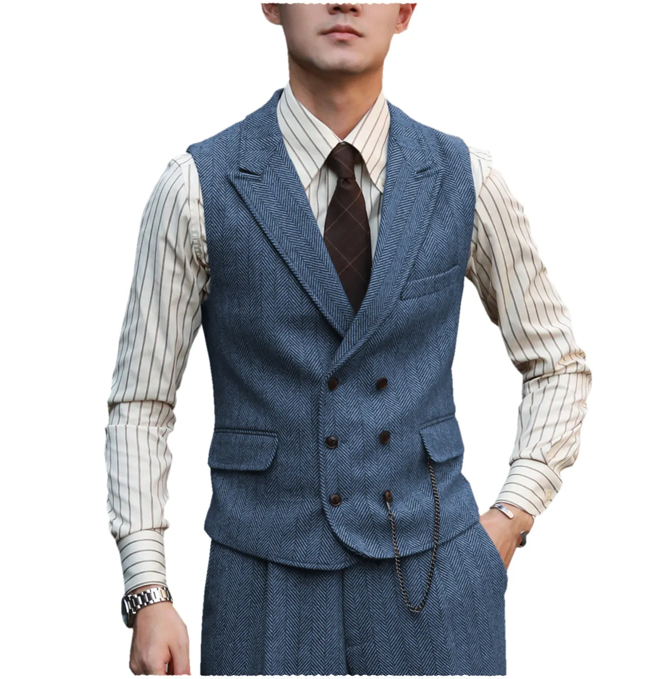 Fashion Men's 2 Piece Suit Herringbone Peak Lapel Tuxedos (Vest Pants)