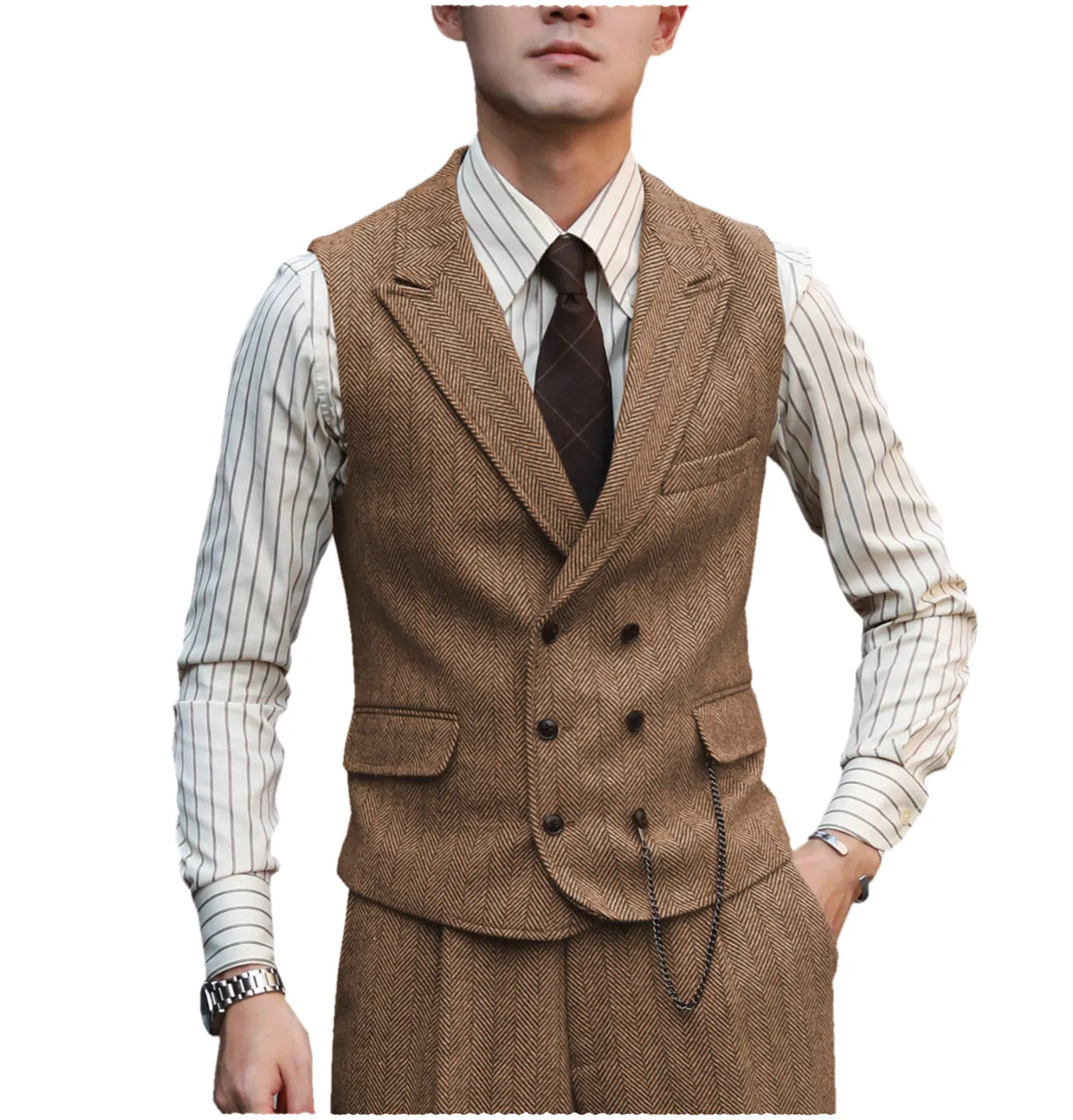 Fashion Men's 2 Piece Suit Herringbone Peak Lapel Tuxedos (Vest Pants)