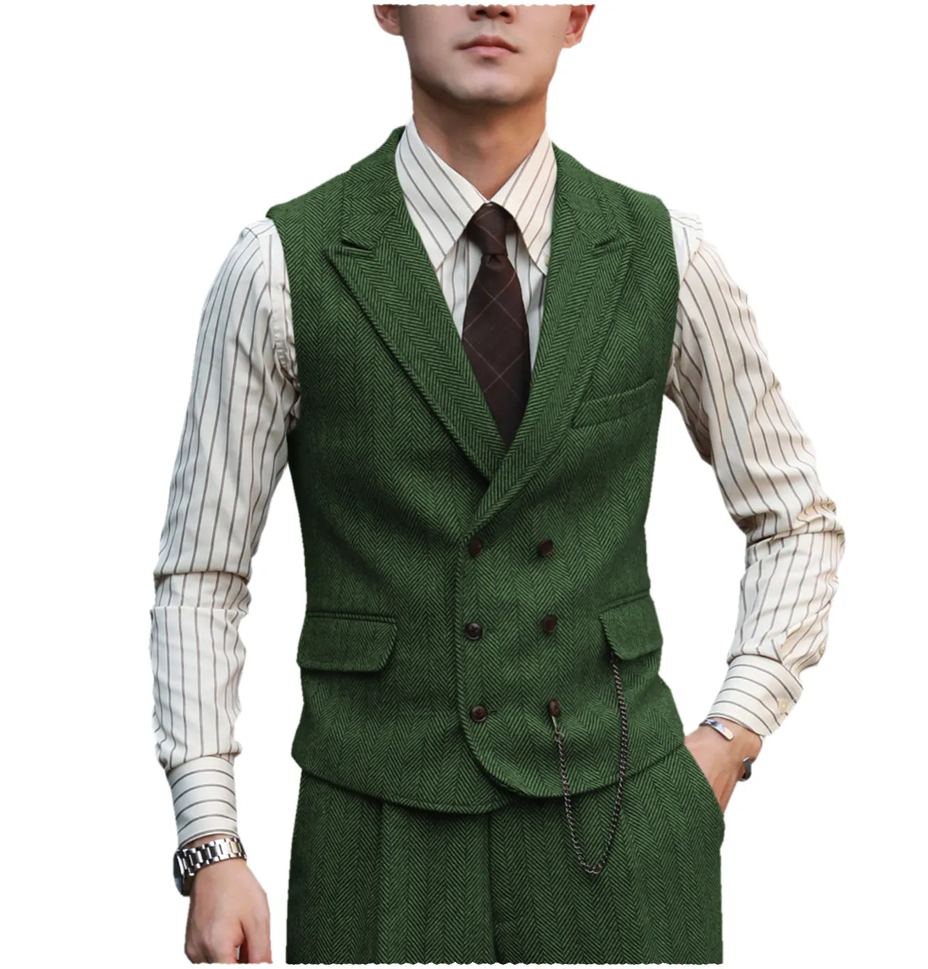 Fashion Men's 2 Piece Suit Herringbone Peak Lapel Tuxedos (Vest Pants)