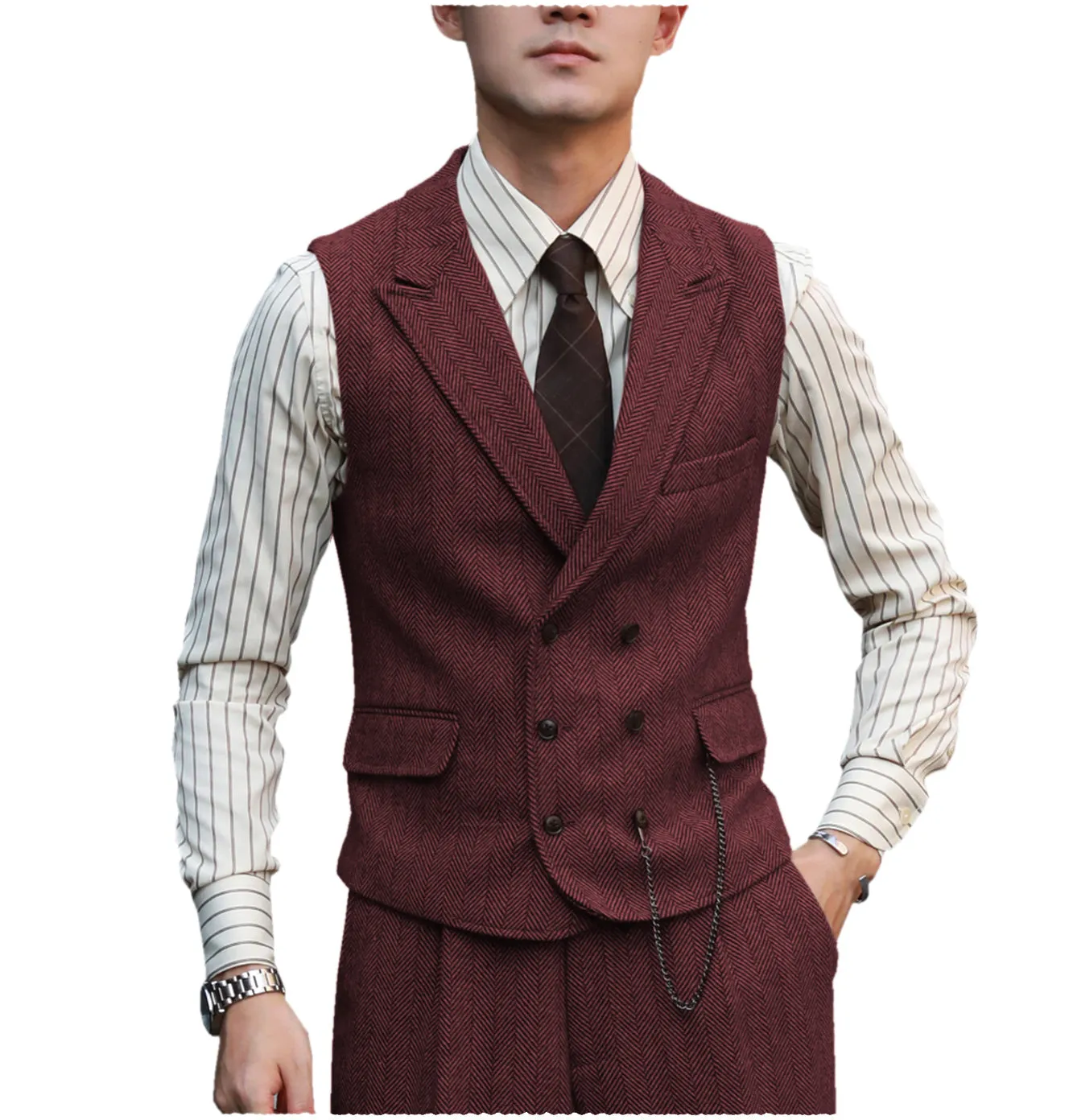 Fashion Men's 2 Piece Suit Herringbone Peak Lapel Tuxedos (Vest Pants)