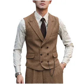 Fashion Men's 2 Piece Suit Herringbone Peak Lapel Tuxedos (Vest Pants)