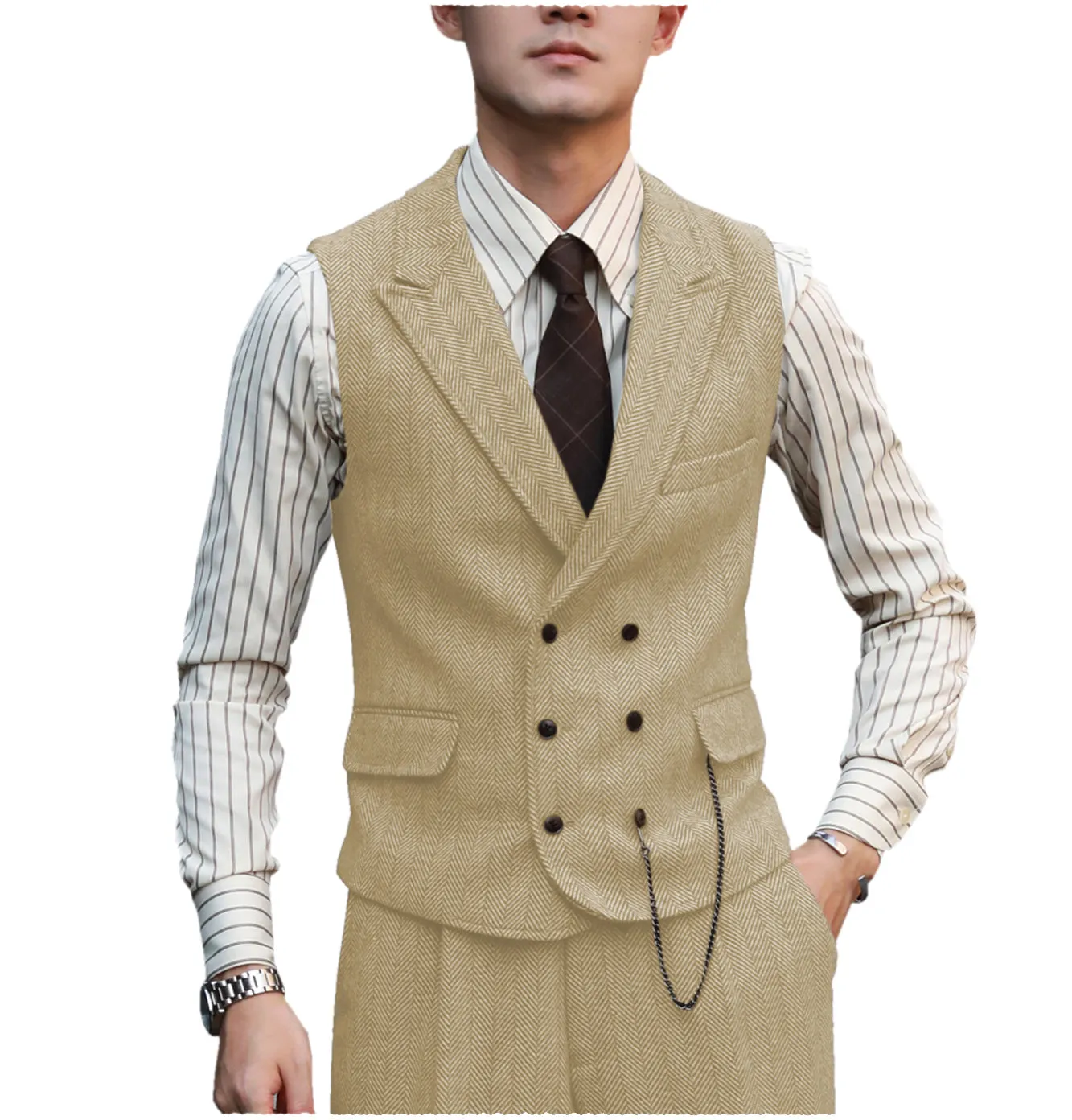 Fashion Men's 2 Piece Suit Herringbone Peak Lapel Tuxedos (Vest Pants)