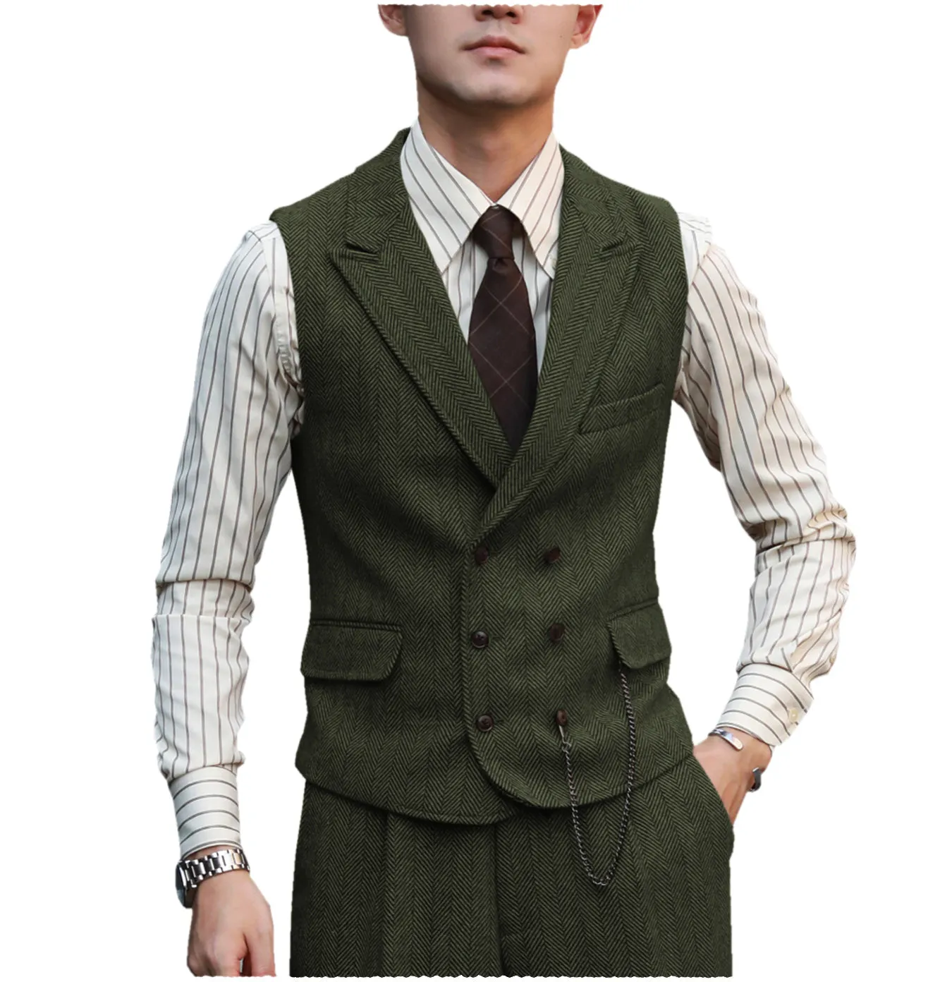 Fashion Men's 2 Piece Suit Herringbone Peak Lapel Tuxedos (Vest Pants)