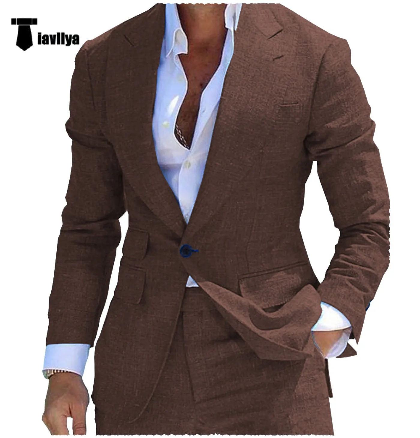 Fashion Men's 2 Pieces Mens Suit Peak Lapel Linen For Wedding (Blazer Pants)