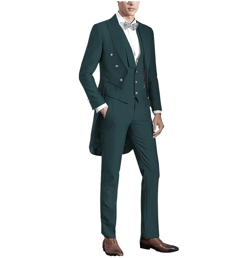 Fashion Men's 3 Pieces Flat Slim Fit Peak Lapel Tuxedos Groomsmen (Blazer vest Pants)