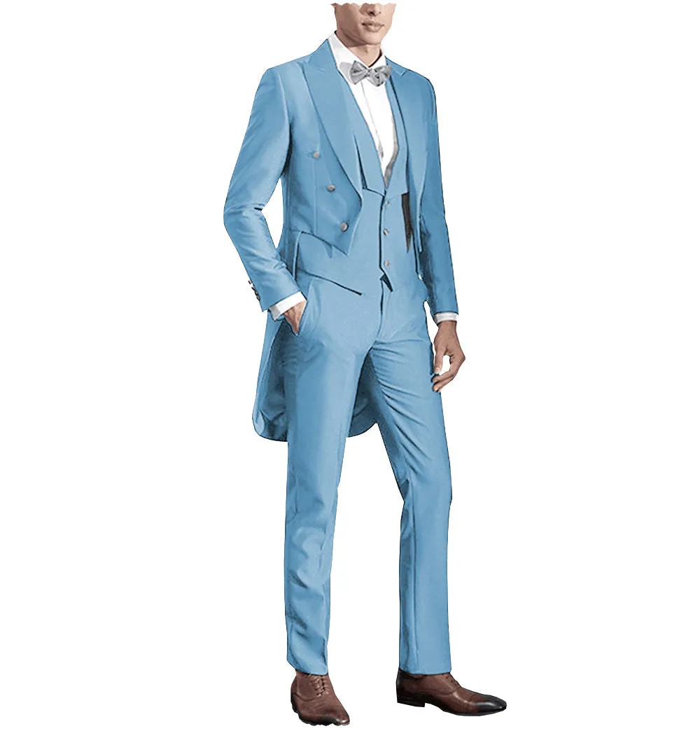 Fashion Men's 3 Pieces Flat Slim Fit Peak Lapel Tuxedos Groomsmen (Blazer vest Pants)