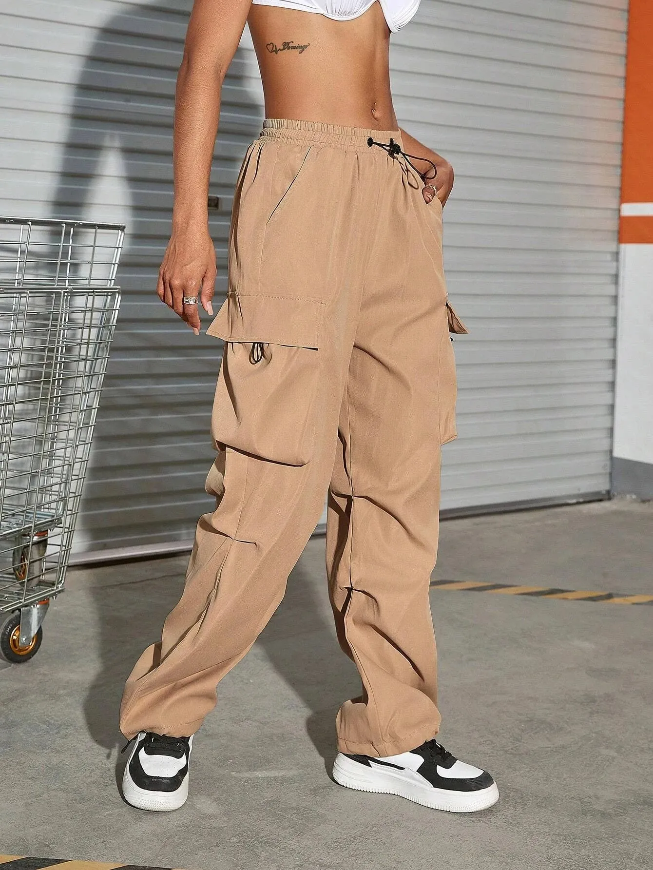 Flap Side Pocket Parachute Cargo Pants