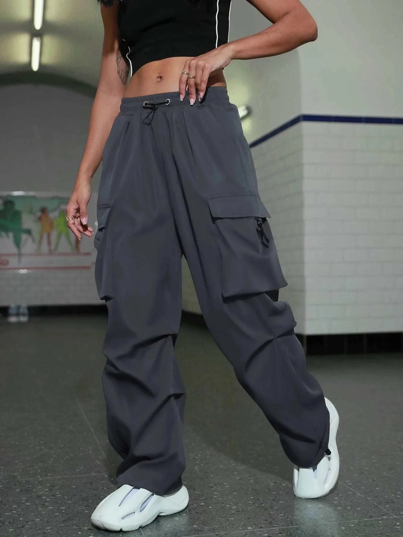 Flap Side Pocket Parachute Cargo Pants