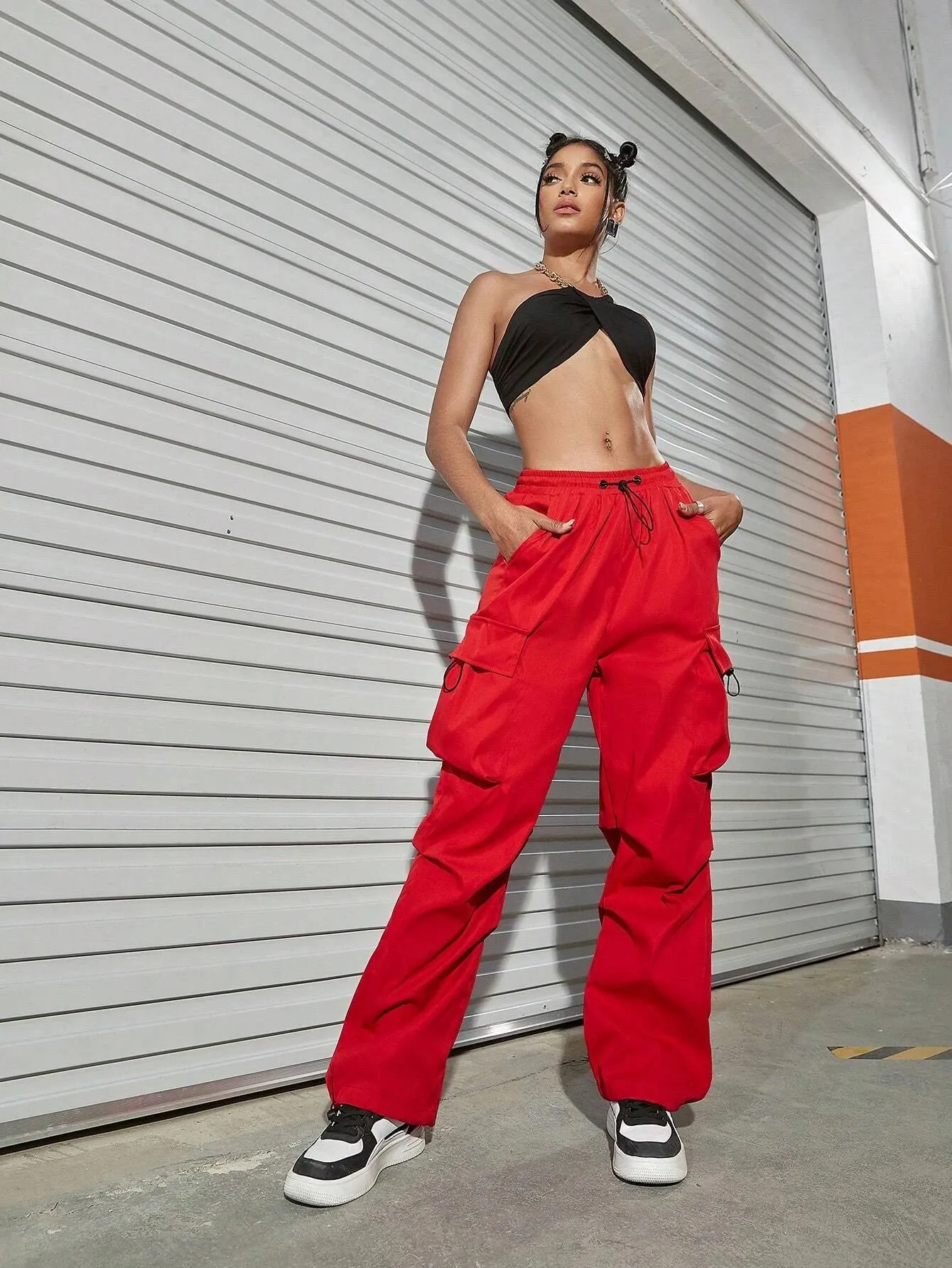 Flap Side Pocket Parachute Cargo Pants