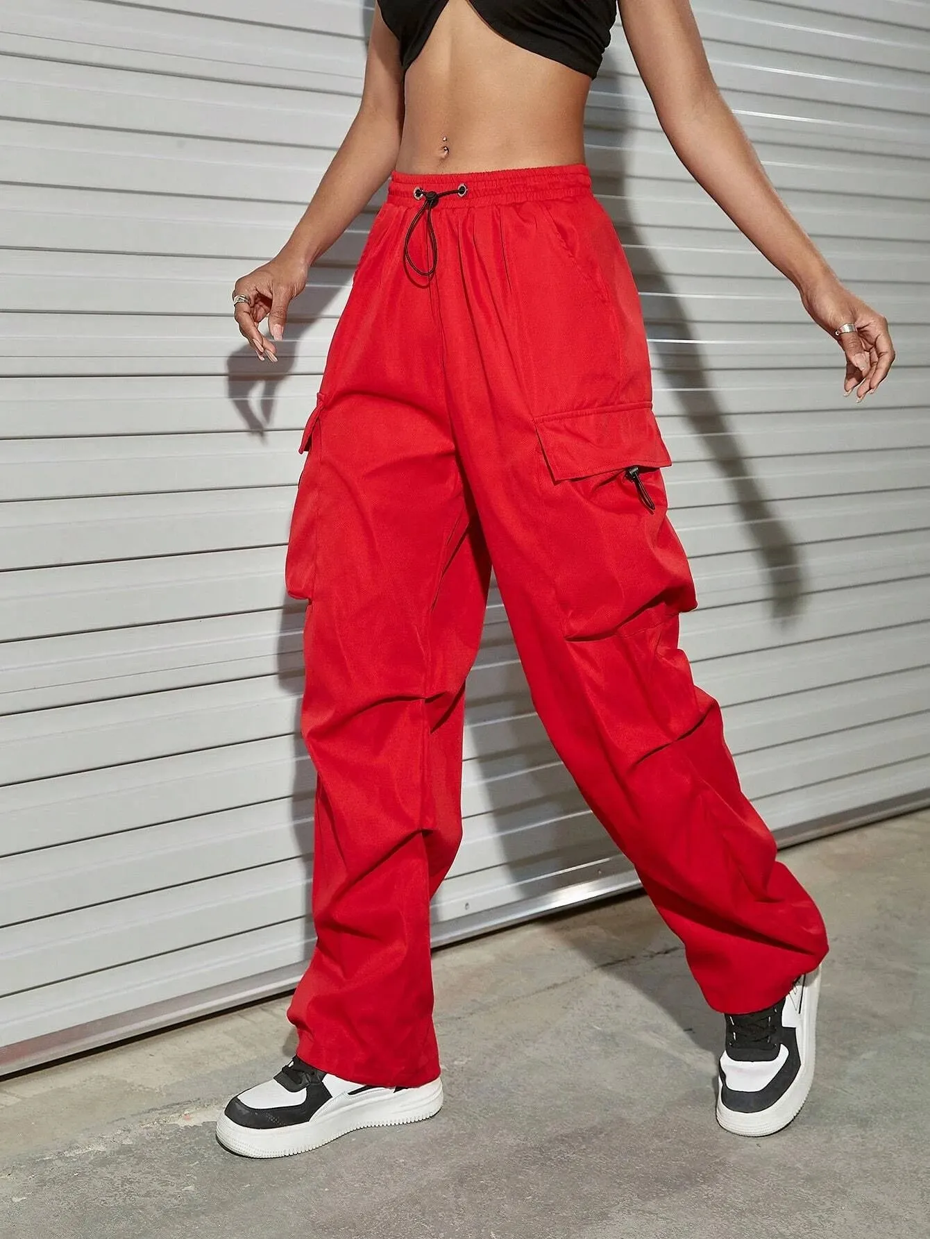 Flap Side Pocket Parachute Cargo Pants