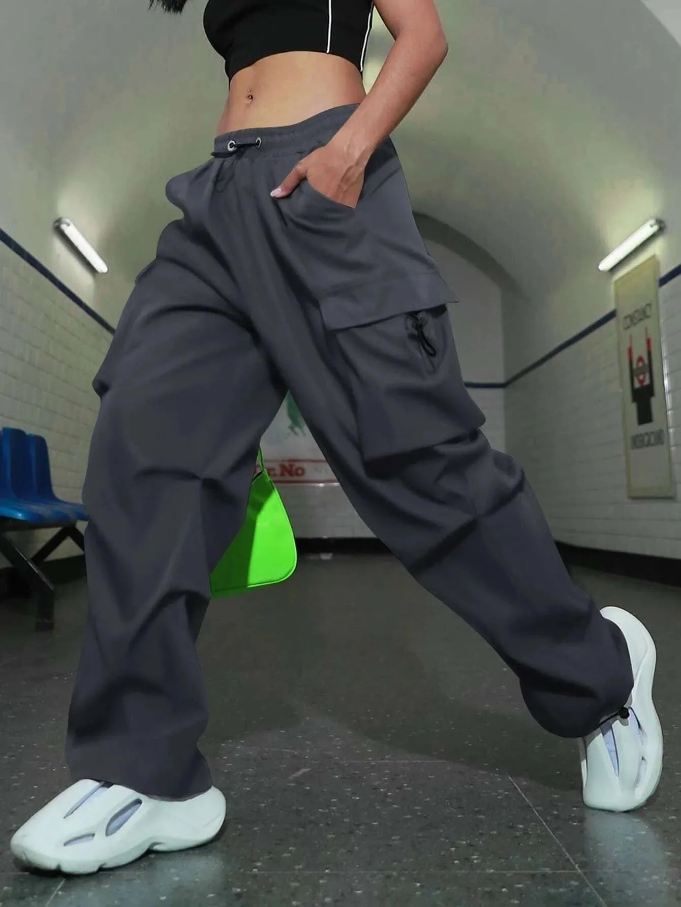 Flap Side Pocket Parachute Cargo Pants