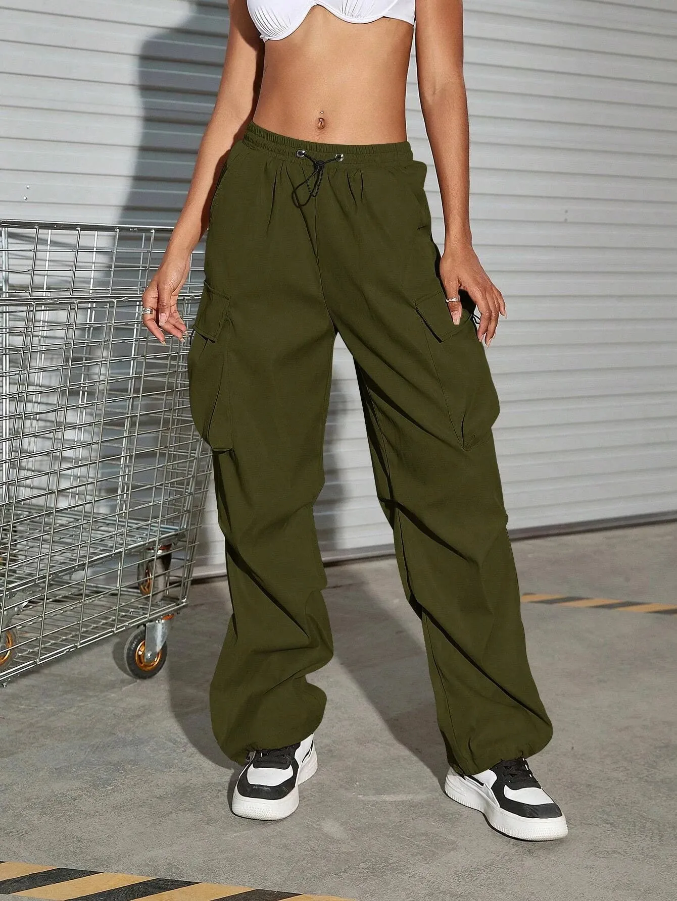 Flap Side Pocket Parachute Cargo Pants