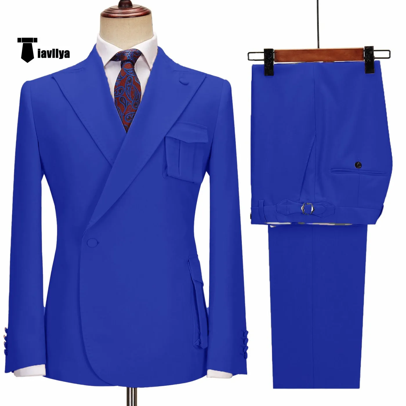 Formal 2 Piece Men's Suit Slim Fit Peak Lapel Tuxedo For Wedding (Blazer Pants)