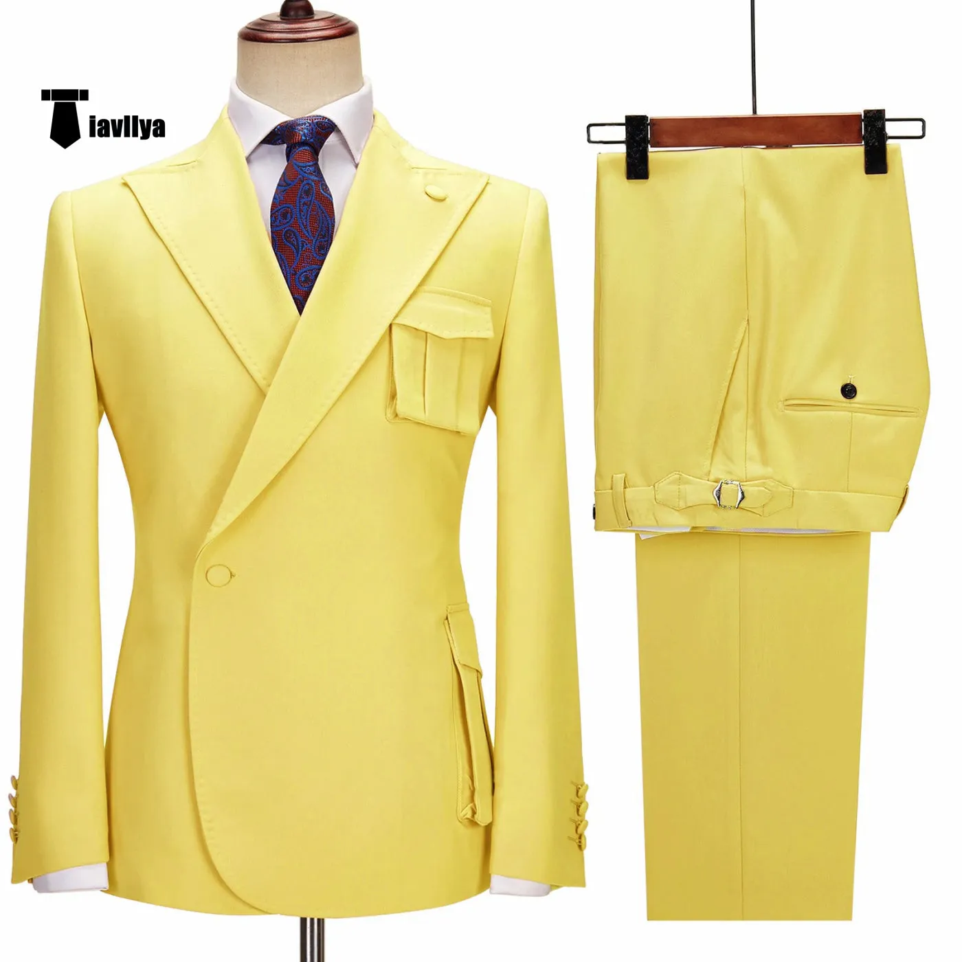 Formal 2 Piece Men's Suit Slim Fit Peak Lapel Tuxedo For Wedding (Blazer Pants)